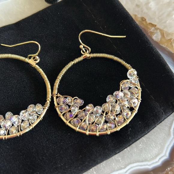 Iridescent Crystal Wrapped Hoop Earrings-Boutique - Picture 3 of 6